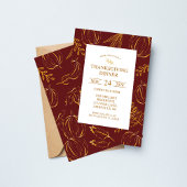 Burgundy Rustic Gold Pattern Thanksgiving Dinner 招待状