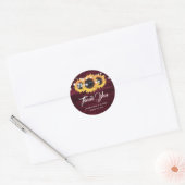 Burgundy Rustic Wood Sunflower Wedding Thank You ラウンドシール (封筒)