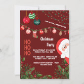 burgundy Santa & Ornaments Christmas Party 招待状 (正面)