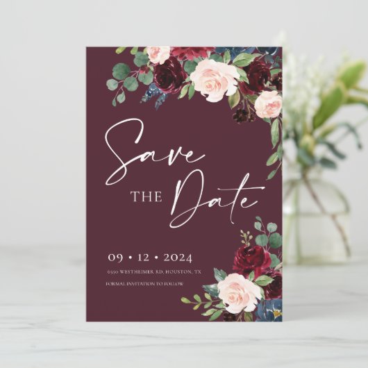 Burgundy Save the Date Invitation 招待状 (スタンド正面)