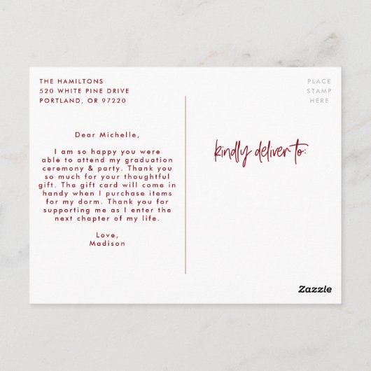 Burgundy Script名門私立校風の写真卒業 ポストカード (裏面)