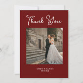 Burgundy Script結婚の写真サンキューカード 招待状 (正面)