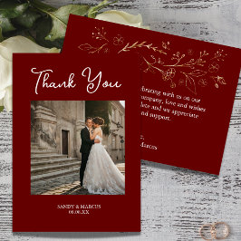 Burgundy Script結婚の写真サンキューカード 招待状