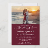 Burgundy Script エレガント Photo結婚's 招待状 (正面)
