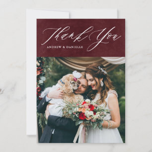 Burgundy Script エレガント Photo's 結婚 Thank You サンキューカード