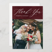 Burgundy Script エレガント Photo's 結婚 Thank You サンキューカード (正面/裏面)