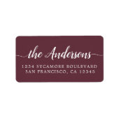 Burgundy Script Family Return Address Label ラベル (正面)