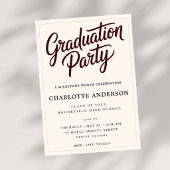 Burgundy Script Graduation Party Invitation 案内状