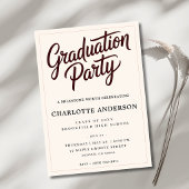 Burgundy Script Graduation Party Invitation 案内状