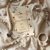 Burgundy Script Hearts on Cream– Valentine Pattern シーズンカード