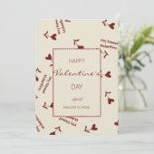 Burgundy Script Hearts on Cream– Valentine Pattern シーズンカード (スタンド正面)