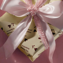 Burgundy Script Hearts on Cream– Valentine Pattern ラッピングペーパーシート