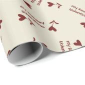 Burgundy Script Hearts on Cream– Valentine Pattern ラッピングペーパー (ロールコーナー)