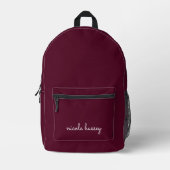 Burgundy Script  | Stylish Monogram Modern プリントバックパック (正面)