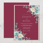 Burgundy Serene Bloom Wedding 招待状 (正面/裏面)