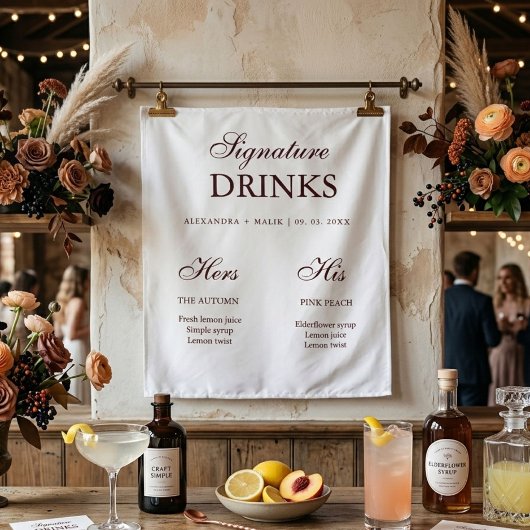 Burgundy Signature Drink wedding sign タペストリー