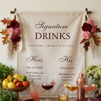 Burgundy Signature Drink wedding sign タペストリー