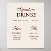 Burgundy Signature Drink wedding sign ポスター (正面)