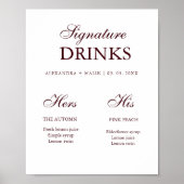 Burgundy Signature Drink wedding sign ポスター (正面)