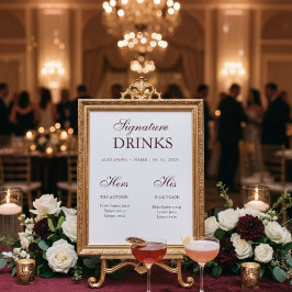 Burgundy Signature Drink wedding sign ポスター
