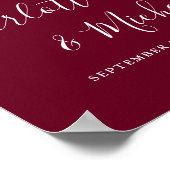 Burgundy Signature Script結婚のウェルカムサイン ポスター (角)