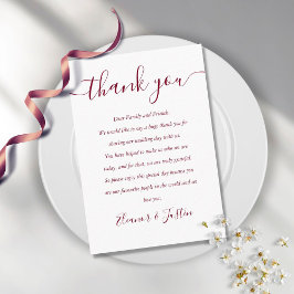 Burgundy Signature Script 結婚's Thank You プレイスカード