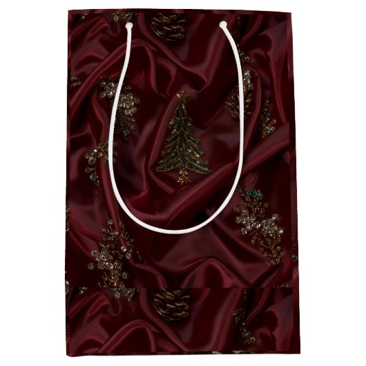 Burgundy Silk-Look Diamond ミディアムペーパーバッグ (正面)