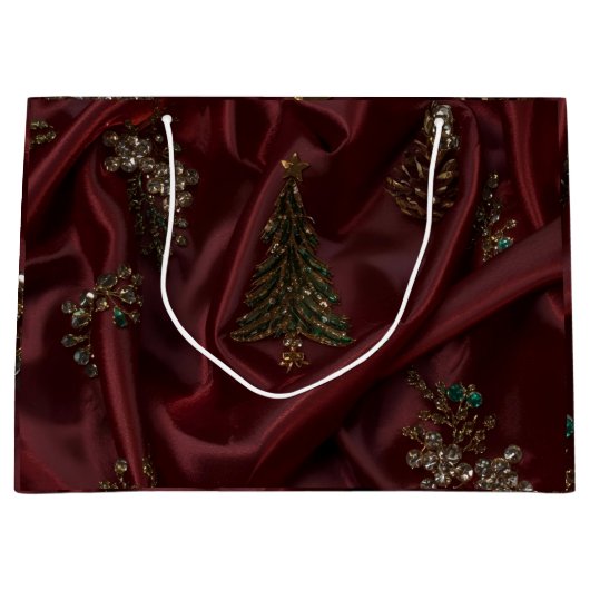 Burgundy Silk-Look Diamond  ラージペーパーバッグ (正面)