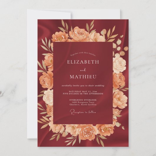 Burgundy Silken Autumn Wedding 招待状 (正面)