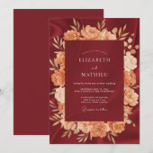 Burgundy Silken Autumn Wedding 招待状 (正面/裏面)