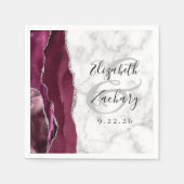 Burgundy Silver Agate Marble Wedding Napkins スタンダードカクテルナプキン (正面)