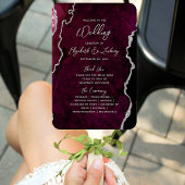 Burgundy Silver Agate Script Wedding Program ハンドファン