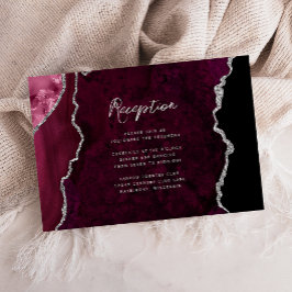 Burgundy Silver Agate Script Wedding Reception エンクロージャーカード