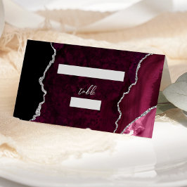 Burgundy Silver Agate Script Wedding Table プレイスカード