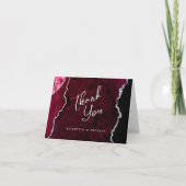 Burgundy Silver Agate Script Wedding Thank You カード (正面)