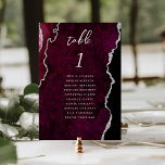 Burgundy Silver Agate Wedding テーブルナンバー<br><div class="desc">This elegant modern wedding table number card features a burgundy red watercolor agate background trimmed with faux silver glitter. The word "table" appears in silver gray handwriting script. Add the names of your guests who are assigned to each table.</div>