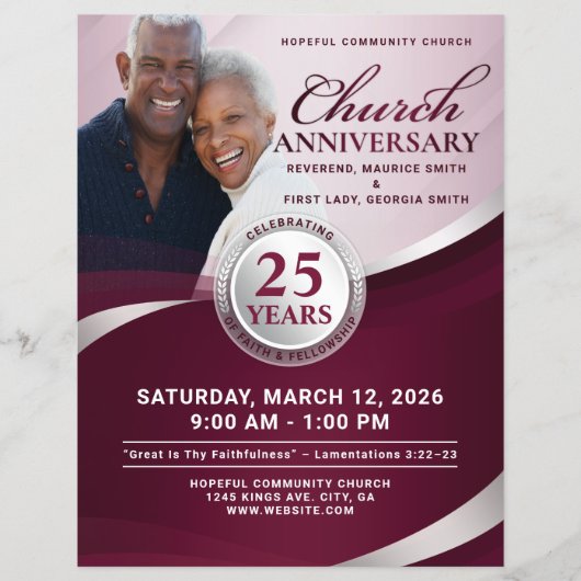 Burgundy & Silver Church Anniversary Flyer チラシ (正面)