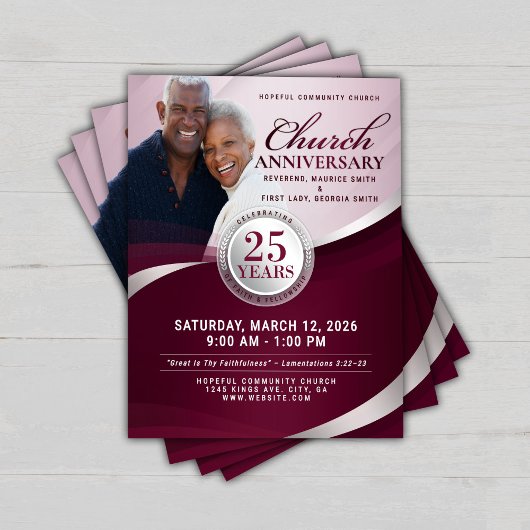 Burgundy & Silver Church Anniversary Flyer チラシ