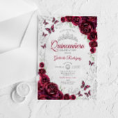 Burgundy Silver Floral Quinceanera アクリル招待状