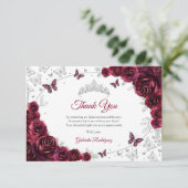Burgundy Silver Floral Quinceanera サンキューカード (スタンド正面)