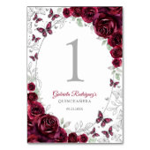 Burgundy Silver Floral Quinceanera テーブルナンバー (裏面)