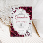 Burgundy Silver Floral Quinceanera 招待状