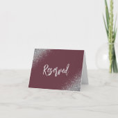 Burgundy Silver Glitter Reserved Wedding Place カード (正面)
