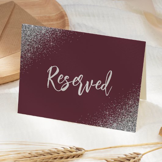 Burgundy Silver Glitter Reserved Wedding Place カード