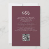 Burgundy Silver Glitter Script QR Code Wedding 招待状 (裏面)