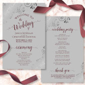 Burgundy & Silver Lace Budget Gray Wedding Program