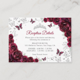 Burgundy Silver Quinceanera Reception Details エンクロージャーカード