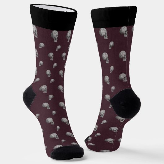 Burgundy Skull Halloween Socks with Name ソックス (傾斜あり)