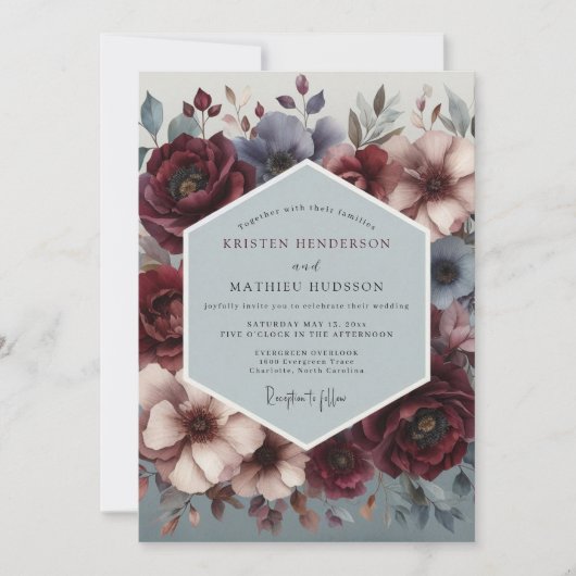 Burgundy Slate Chiaroscuro Wedding 招待状 (正面)