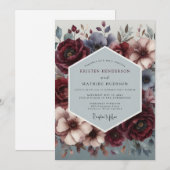 Burgundy Slate Chiaroscuro Wedding 招待状 (正面/裏面)